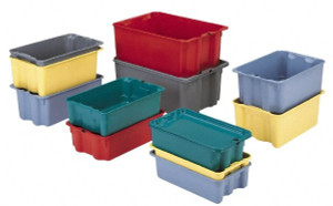 LEWISBins 500 Container, 3000 Stack Lb Load Capacity Yellow Fiberglass Tote Container Stacking, Nesting, 34.1" Long x 24" Wide x 8.1" High SN3023-8P YLW - 79043147