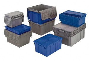 ORBIS 40 Lb Load Capacity Blue Polyethylene Attached-Lid Container Stacking, Nesting, 22.3" Long x 13" Wide x 12.8" High, Lid Included FP151 DKBLUE - 09073479