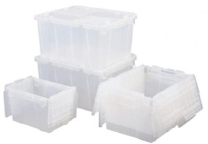 ORBIS 2.7 Cu Ft, 70 Lb Load Capacity Clear Polypropylene Attached-Lid Container Stacking, Nesting, 23.9" Long x 19.6" Wide x 12.6" High, Lid Included FP261 CLEAR - 09073768
