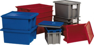 Quantum Storage Systems 75 Lb Load Capacity Red Polyethylene Tote Container Stacking, Nesting, 19-1/2" Long x 15-1/2" Wide x 10" High SNT190RD - 86550381