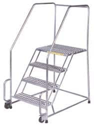 Ballymore 49" High 450 Lb Capacity 2 Step Ladder Tilt & Roll Safety Ladder, 20" Base Width x 24" Base Depth, 19" Platform Height, Heavy-Duty Serrated Grating SSTR220G - 06035984