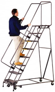 Ballymore 153" High 450 Lb Capacity 12 Step Ladder Lock Step Rolling Safety Ladder, 32" Base Width x 87" Base Depth, 120" Platform Height, Expanded Metal Tread 123214XSU - 06636369 Ballymore 153" High 450 Lb Capacity 12 Step Ladder Lock Step Rolling Safety Ladder, 32" Base Width x 87" Base Depth, 120" Platform Height, Expanded Metal Tread 123214XSU - 06636369