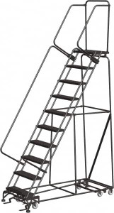 Ballymore 133" High 450 Lb Capacity 10 Step Ladder Rolling Safety Ladder, 32" Base Width x 74" Base Depth, 100" Platform Height, Expanded Metal Tread PIP-10XSU - 74438888