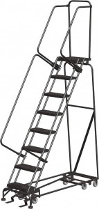 Ballymore 113" High 450 Lb Capacity 8 Step Ladder Rolling Safety Ladder, 24" Base Width x 61" Base Depth, 80" Platform Height, Abrasive Mat Tread PIP-8RKF - 74471533