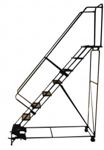 Ballymore 93" High 450 Lb Capacity 6 Step Stairway Slope Ladder Rolling Safety Ladder, 24" Base Width x 60" Base Depth, 60" Platform Height, Heavy-Duty Serrated Grating SW624GKF - 74580440