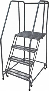 Cotterman 70" High 450 Lb Capacity 4 Step Rolling Warehouse Ladder Rolling Safety Ladder, 30" Base Width x 41" Base Depth, 40" Platform Height, Serrated Steel Tread D0460090-23 - 50014604