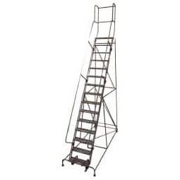 Cotterman 192" High 450 Lb Capacity 15 Step Rolling Warehouse Ladder Knocked Down, 44" Base Width x 210" Base Depth, 150" Platform Height, Perforated Tread D0470039-21 - 62658653