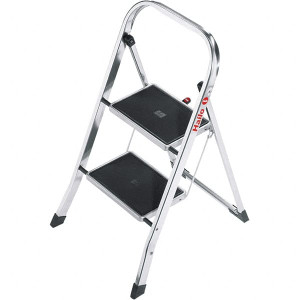 Hailo 2 Steps, 2 ft. 7" High, EN14183 Rating, Aluminum Step Ladder 330 Lb Capacity, 18-1/2" Base Width 9204010001 - 31437825