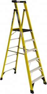 Werner 6 Steps, 6 ft. High, Type IAA Rating, Fiberglass Step Ladder 375 Lb Load Capacity, 31-1/4" Base Width PD7306 - 91588038