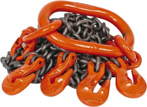 Pewag 10 ft. Long, 18,400 Lb Basket Capacity, 18,400 Lb Vertical Capacity, Alloy Steel Web Sling QOG Chain Sling, 3/8" Diam Chain, Silver (Color), with 4 Grab Hooks & Master Link 10G80QOG/10 - 57292831