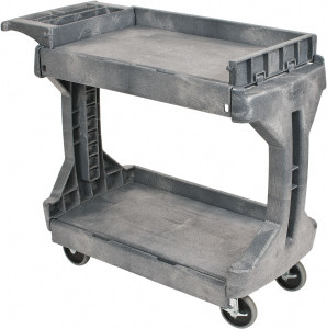 Akro-Mils 400 Lb Capacity, 19" Wide x 41-1/2" Long x 34-3/4" High Standard Utility Cart Plastic, 2 Rigid Casters/2 Swivel Casters, 2 Shelves 30930GRAY - 00677674