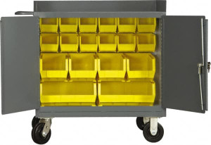 Durham 2,000 Lb Capacity, 24" Wide x 36" Long x 40-1/2" High Mobile Cart Steel, Gray, 2 Rigid Casters/2 Swivel Casters, 2 Doors 3100-BLP-18-95 - 33732579