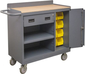 Durham 1,200 Lb Capacity, 18" Wide x 36" Long x 39-3/4" High Mobile Cart Steel, Gray, 2 Rigid Casters/2 Swivel Casters, 1 Door, 1 Shelf 2212A-BLP8BLU95 - 33732611