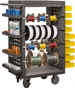 Durham 1,200 Lb Capacity, 18" Wide x 26" Long x 46" High Wire Spool Cart Steel, Gray, 2 Rigid Casters/2 Swivel Casters, 8 Slots MWSR8-LP-95 - 33733007