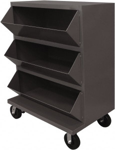 Durham 2,400 Lb Capacity, 24" Wide x 36" Long x 49-1/4" High Storage Bin Cart Steel, Gray, 2 Rigid Casters/2 Swivel Casters, 3 Slots MSB3-2036-95 - 33733023