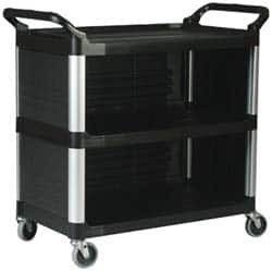 Rubbermaid 300 Lb Capacity, 20" Wide x 40-5/8" Long x 41-13/16" High Standard Utility Cart Plastic, Black, 3 Shelves FG409300BLA - 05965744