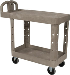 Rubbermaid 500 Lb Capacity, 17" Wide x 38-3/8" Long x 32-1/4" High Standard Utility Cart Plastic, Beige, 2 Shelves FG450500BEIG - 79167326