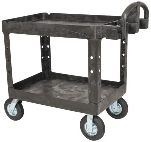Rubbermaid 500 Lb Capacity, 25" Wide x 43-7/8" Long x 35-3/4" High Standard Utility Cart Plastic, Black, 2 Shelves FG452010BLA - 79167342