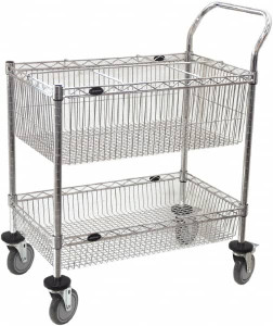 Value Collection 300 Lb Capacity, 18" Wide x 30" Long x 40" High Mail Cart Steel, Chrome, 2 Swivel Casters/2 Swivel Casters with Brake, 2 Shelves WS-MH-WS-163 - 70242466