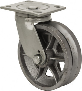 Fairbanks 6" Diam x 2" Wide, V Groove Metal Swivel Caster 1,200 Lb Capacity, Top Plate Mount, 4" x 4-1/2" Plate, Roller Bearing N22-6-VG - 65365785