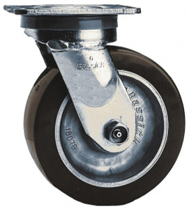 Albion Casters 5" Diam x 2" Wide x 6-1/2" OAH Top Plate Mount Swivel Caster Polyolefin, 650 Lb Capacity, Roller Bearing, 4 x 4-1/2" Plate 502154 - 66042151
