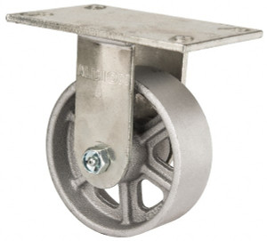 Albion Casters 5" Diam x 2" Wide x 6-1/2" OAH Top Plate Mount Rigid Caster Cast Iron, 1,400 Lb Capacity, Roller Bearing, 4-1/2 x 6-1/4" Plate 62CA05201R - 75948497