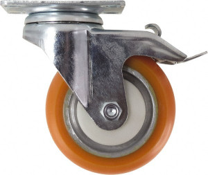 Caster Connection 4" Diam x 1-1/4" Wide x 5-1/8" OAH Top Plate Mount Swivel Caster with Brake Polyurethane, 400 Lb Capacity, Sealed Precision Ball Bearing, 2-3/8 x 3-5/8" Plate CDP-MSC-143 - 49080872