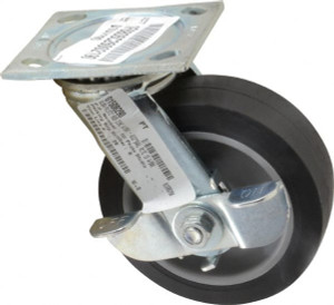 ER Wagner 6" Diam x 2" Wide x 7-1/2" OAH Top Plate Mount Swivel Caster with Brake TPR, 400 Lb Capacity, Roller Bearing, 4 x 4-1/2" Plate 1F8806C26002190 - 01508290