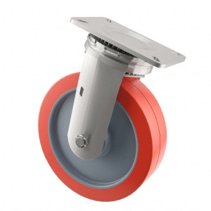 ER Wagner 8" Diam x 2" Wide x 9-1/2" OAH Top Plate Mount Swivel Caster Polyurethane, 900 Lb Capacity, Roller Bearing, 4 x 4-1/2" Plate 1FA808C25000190 - 01508399