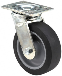ER Wagner 6" Diam x 2" Wide x 7-1/2" OAH Top Plate Mount Swivel Caster Polyurethane, 1,200 Lb Capacity, Roller Bearing, 5 x 5-1/2" Plate 1F8806525000191 - 01508621