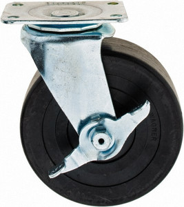 ER Wagner 5" Diam x 2" Wide x 6" OAH Top Plate Mount Swivel Caster with Brake Hard Rubber, 450 Lb Capacity, 2-3/4 x 3-3/4" Plate 1F3805009002100 - 04789335