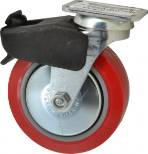 ER Wagner 6" Diam x 2" Wide x 7-1/2" OAH Top Plate Mount Swivel Caster with Brake Polyurethane, 700 Lb Capacity, Roller Bearing, 2-3/4 x 3-3/4" Plate 4F8806C2500F1AR - 57078420