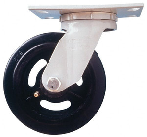 Fairbanks 8" Diam x 2" Wide x 9-1/2" OAH Top Plate Mount Swivel Caster Semi-Steel, 1,200 Lb Capacity, Roller Bearing, 4-1/2 x 6-1/4" Plate W26-8-IRB - 01357474