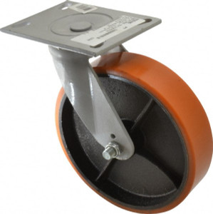 Fairbanks 8" Diam x 2" Wide x 9-1/2" OAH Top Plate Mount Swivel Caster Polyurethane, 1,200 Lb Capacity, Roller Bearing, 4-1/2 x 6-1/4" Plate W26-8-PO - 01357490