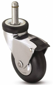 Shepherd Caster 3" Diam x 15/16" Wide x 3-7/8" OAH Stem Mount Swivel Caster with Brake Neoprene, 110 Lb Capacity, Precision Ball Bearing, 3/8 x 1" Friction Stem 103217 - 74582859