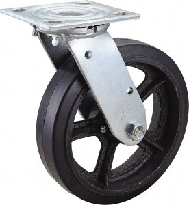 Value Collection 8" Diam x 2" Wide x 9-1/2" OAH Top Plate Mount Swivel Caster Rubber, 600 Lb Capacity, Roller Bearing, 4 x 4-1/2" Plate ES8X2MOR - 66028101