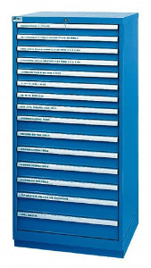 LISTA 15 Drawer, 417 Compartment Blue Steel Tool Crib Storage Cabinet 59-1/2" High x 28-1/4" Wide x 28-1/2" Deep TCC-21-FTB-CB - 00069328