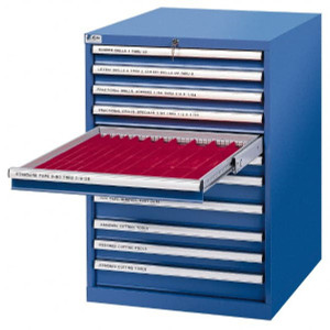 LISTA 10 Drawer, 211 Compartment Blue Steel Tool Crib Storage Cabinet 41-3/4" High x 28-1/4" Wide x 28-1/2" Deep TCC-3-FTB-CB - 09051145