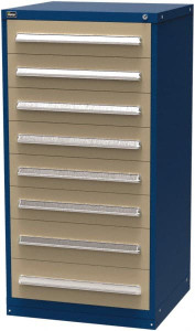 Vidmar 8 Drawer, 120 Compartment Blue & Beige Steel Modular Storage Cabinet 59" High x 30" Wide x 27-3/4" Deep SCU3163AL - 57281875