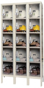 Hallowell 15 Door, 5 Tier, Safety-View Plus Box Lockers 36" Wide x 12" Deep x 66" High, Parchment USVP3226-5PT - 65174419