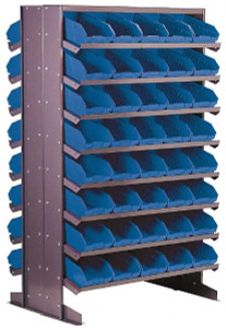 Quantum Storage Systems 24" Deep x 36" Wide x 60" High, Steel Floor Rack 2 Sides, 128 Blue Plastic Bins, 36" Bin Width x 60" Bin Height x 24" Bin Depth QPRD 101 BLUE - 00143768