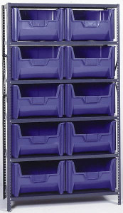Quantum Storage Systems 18" Deep x 42" Wide x 75" High, Steel Open Hopper Storage Unit 5/6 Shelves, 10 Gray Plastic Bins, 42" Bin Width x 75" Bin Height x 16" Bin Depth QSBU 700 GREY - 00143883
