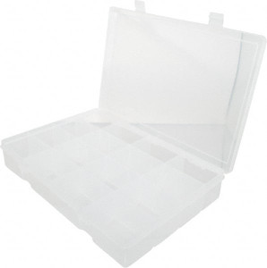 Durham 16 Compartment Clear Small Parts Compartment Box 13-1/8" Wide x 2-5/16" High x 9" Deep, Polypropylene Frame, 3-1/8" Bin Width x 2-1/32" Bin Height x 2-1/16" Bin Depth LP16-CLEAR - 00068205