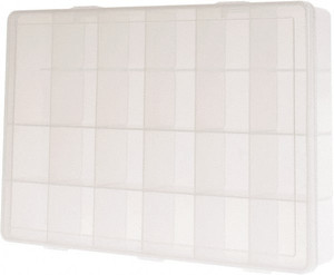 Durham 18 Compartment Clear Small Parts Compartment Box 13-1/8" Wide x 2-5/16" High x 9" Deep, Polypropylene Frame, 2-1/16" Bin Width x 2-1/32" Bin Height LP18-CLEAR - 00068213