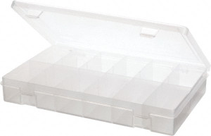 Durham 12 Compartment Clear Small Parts Compartment Box 10-13/16" Wide x 1-3/4" High x 6-3/4" Deep, Polypropylene Frame, 3" Bin Width x 1-9/16" Bin Height x 1-11/16" Bin Depth SP12-CLEAR - 00068254
