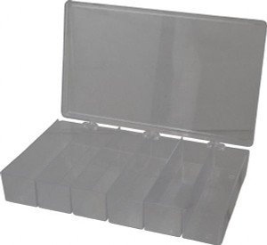 Flambeau 6 Compartment Clear Small Parts Box 6-3/4" Wide x 1-3/4" High x 11" Deep, K-Resin Frame, 6" Bin Width x 1-1/2" Bin Height x 1-5/8" Bin Depth K606 - 00292920
