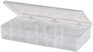 Flambeau 5 Compartment Clear Small Parts Box 6-7/8" Wide x 1" High x 3-1/4" Deep, Polystyrene Frame, 1" Bin Height A212 - 89846240 Flambeau 5 Compartment Clear Small Parts Box 6-7/8" Wide x 1" High x 3-1/4" Deep, Polystyrene Frame, 1" Bin Height A212 - 89846240