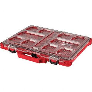 Milwaukee PACKOUT 10 Compartment Red Small Parts Compact Organizer 16-3/8" Wide x 2-33/64" High x 19-49/64" Deep 48-22-8431 - 12765145 Milwaukee PACKOUT 10 Compartment Red Small Parts Compact Organizer 16-3/8" Wide x 2-33/64" High x 19-49/64" Deep 48-22-8431 - 12765145