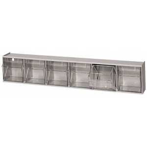 Quantum Storage Systems 6 Compartment White Small Parts Tip Out Stacking Bin Organizer 23-5/8" Wide x 4-1/2" High x 3-5/8" Deep, Polystyrene Frame, 3-1/2" Bin Width x 3-3/4" Bin Height x 2-5/8" Bin Depth QTB 306 WHITE - 48518583