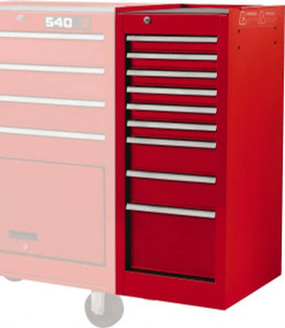 Proto 9 Drawer Red Side Cabinet 15" Wide x 35" High x 18" Deep, Use with Vinyl Top, Drawer Liners J541535-9RD-SC - 37861176